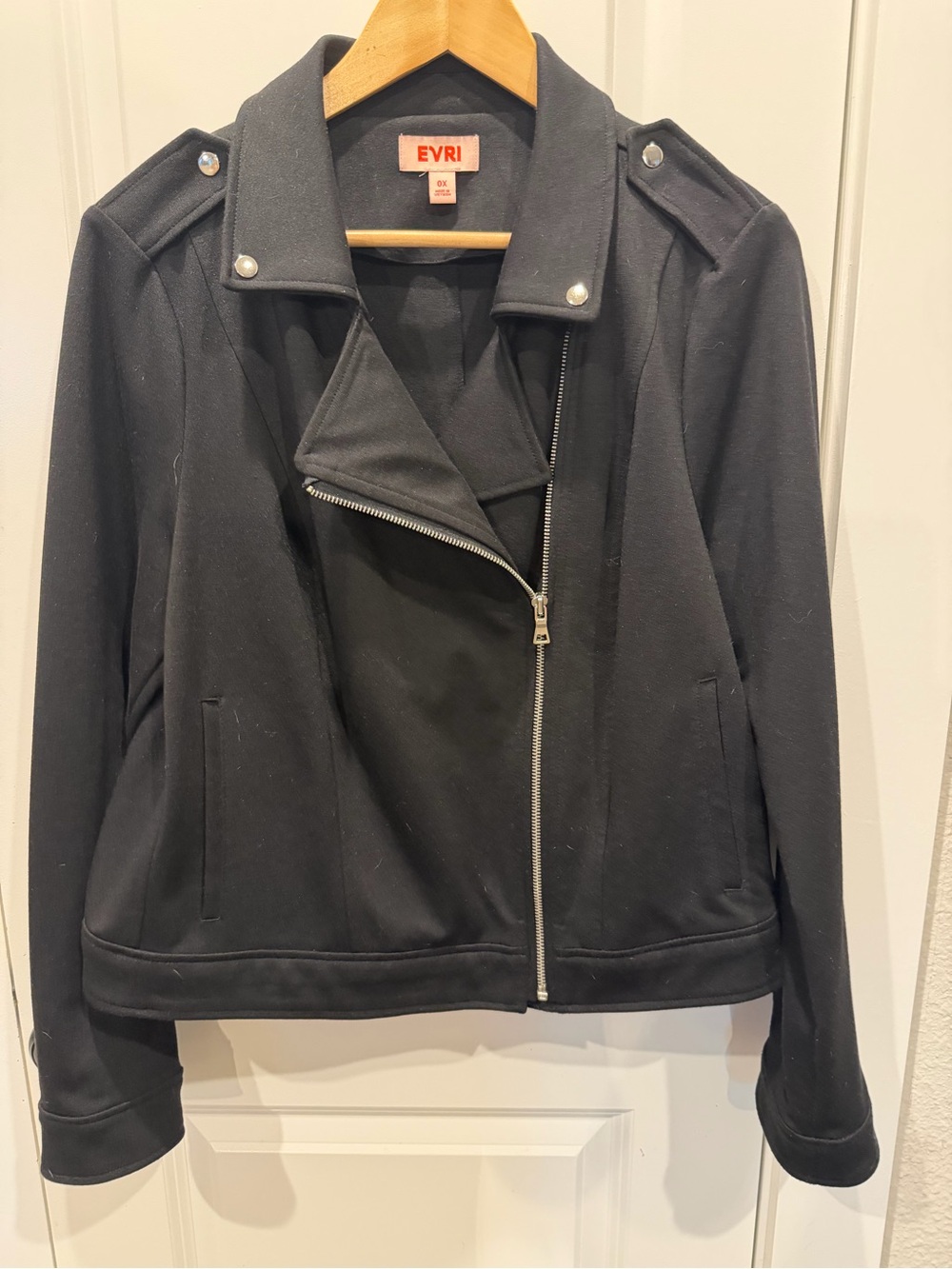 EVRI Black Moto-Style Asymmetrical Zip Jacket